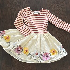 Molo Brown and White Fit and Flare Dress Casual Long Sleeve